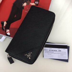 Replica Prada Saffiano Long Wallet Black Silver