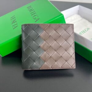 Replica Bottega Veneta Intrecciato Bi-Fold Wallet Black&Brown