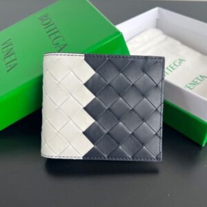 Replica Bottega Veneta Intrecciato Bi-Fold Wallet White&Blue