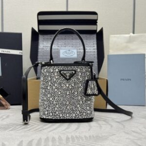 Replica Prada White Crystal Bucket Bag