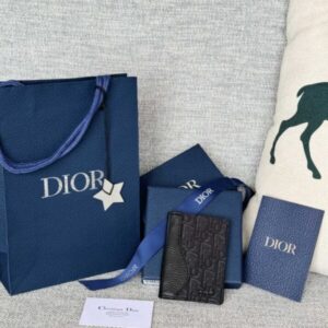 Replica Dior Bi Fold Card Holder Oblique Black